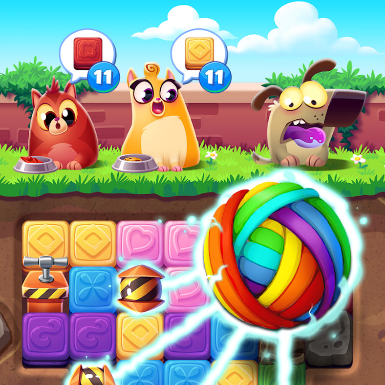 Bohaterowie Cookie Cats Blast obok celów poziomu
