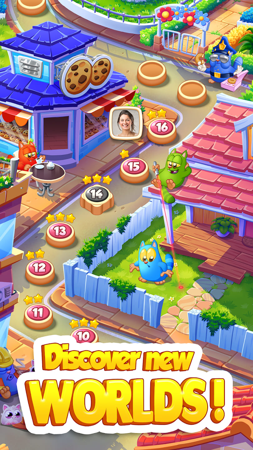 Dekoracja z mapą nowych światów Cookie Cats Blast