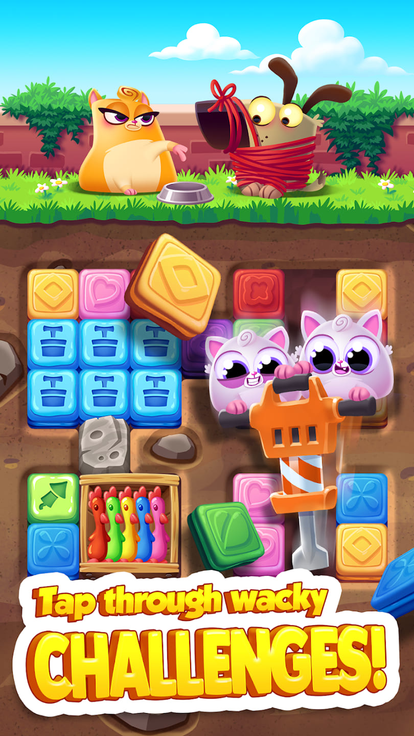 Dekoracyjny kadr Tap through wacky challenges z Cookie Cats Blast